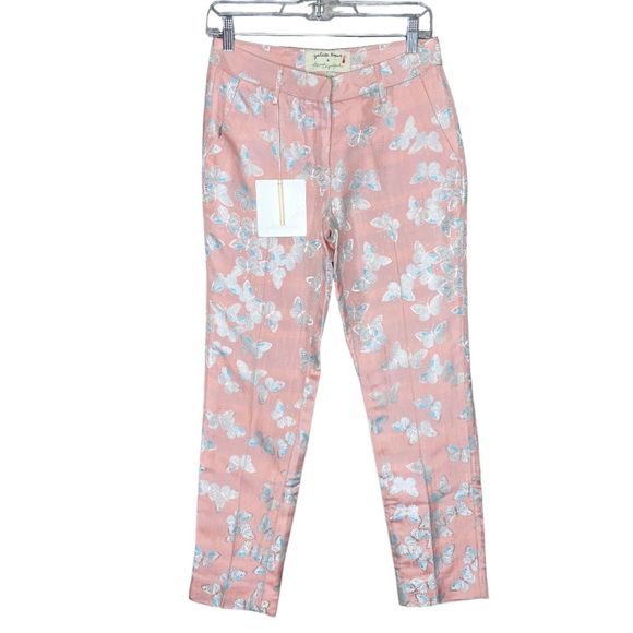 NWT Giuliette Brown & Filippa Lagerback Size 0 Pink Butterfly Jacquard Pants - Picture 1 of 9